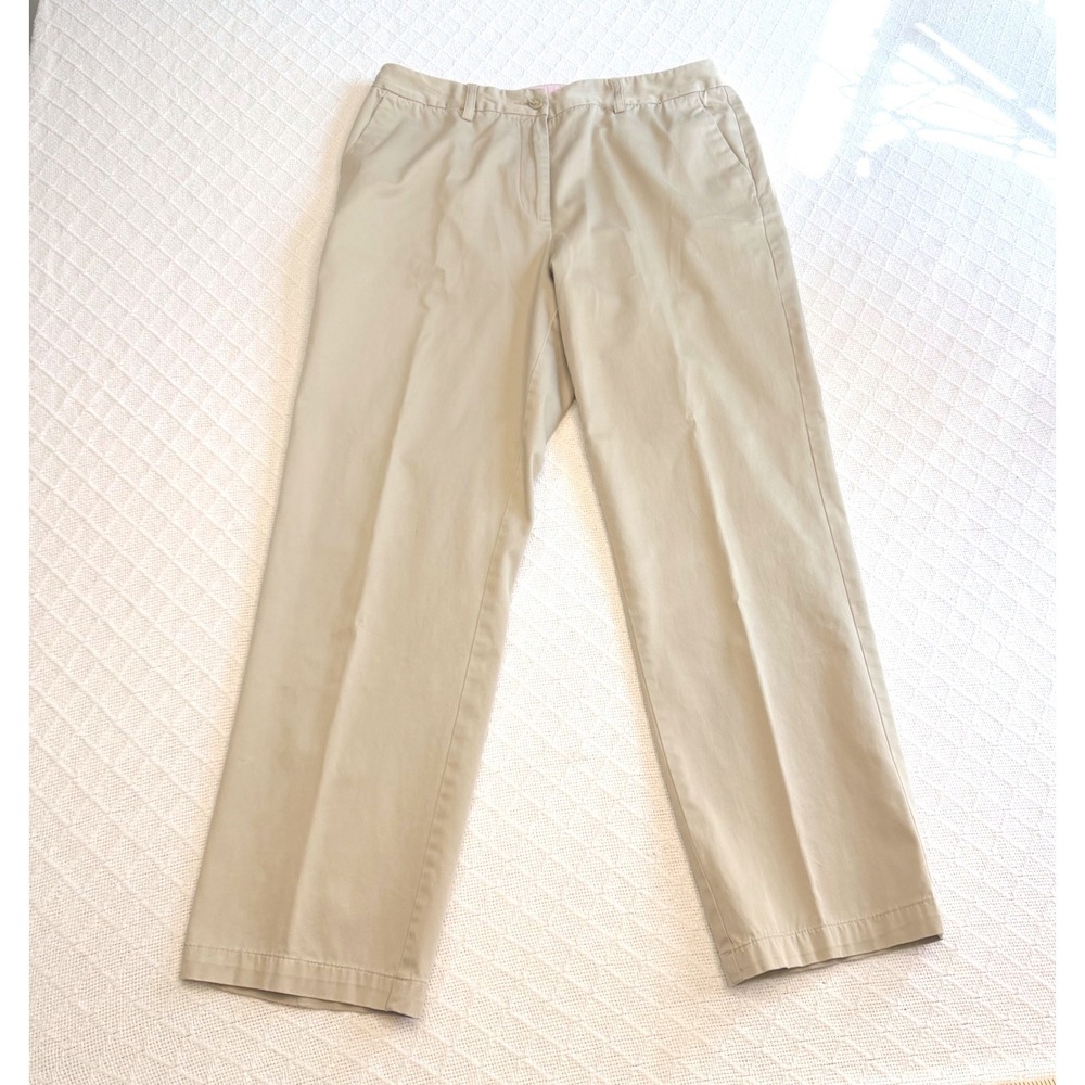 Lands End Women Khaki Chino Pants Straight Leg Tan Stretch 8P Petite